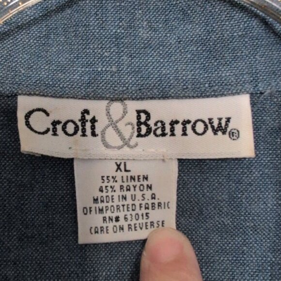 Vintage Croft & Barrow Linen Blend Shirt Womens Size XL Blue Pockets USA Made - Picture 7 of 9